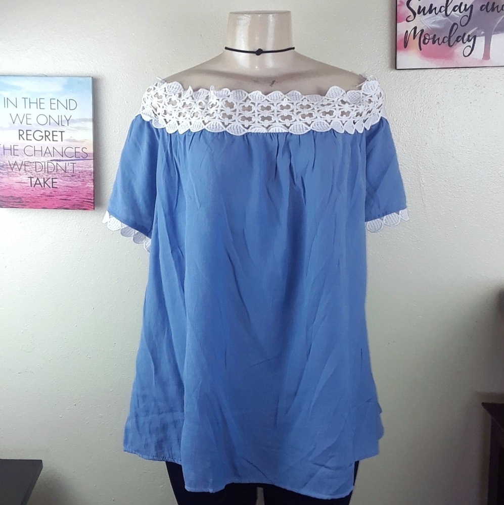 *Plus Size * Blue Crochet Top New